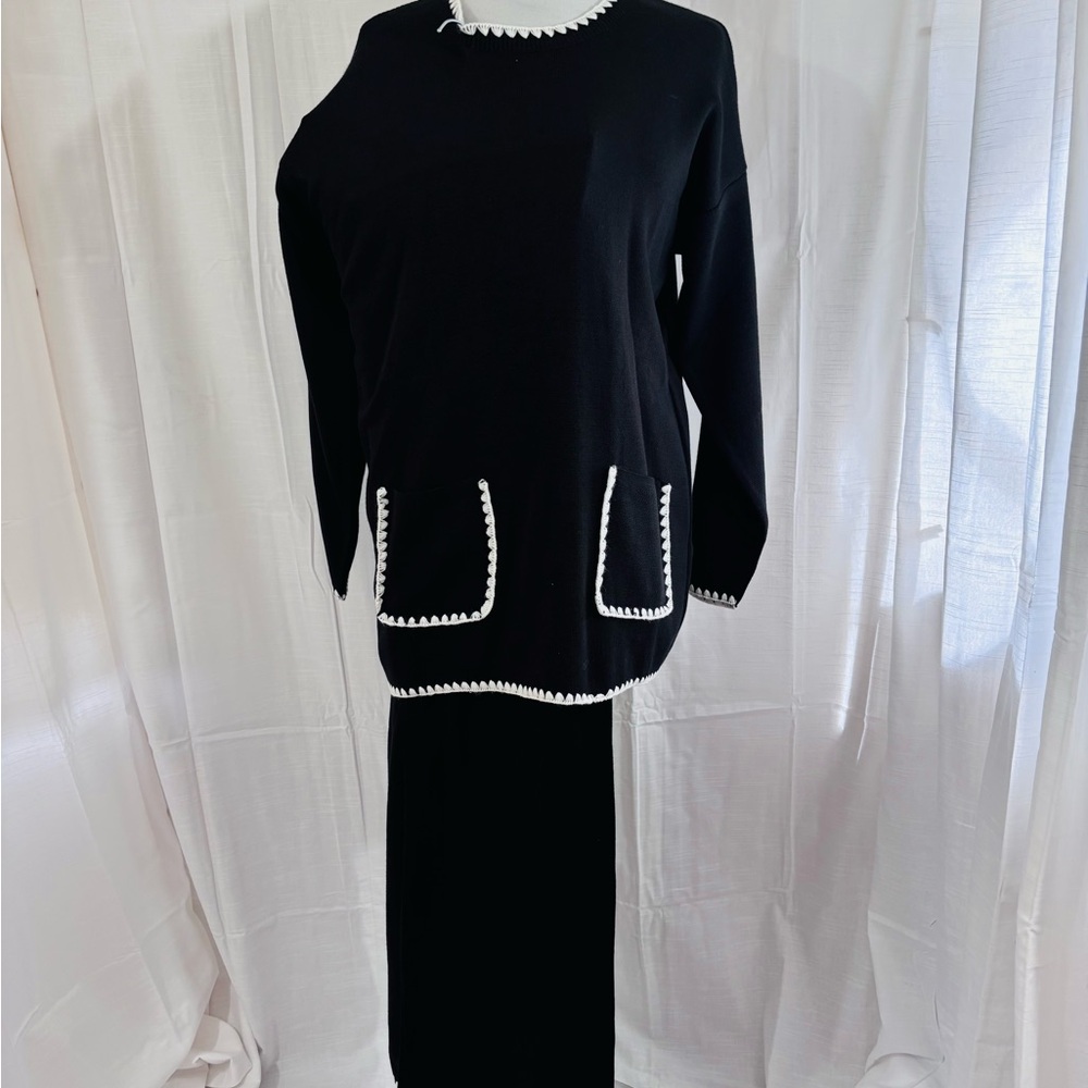 ChicWomen's Black & White Trim Pant Suit Set